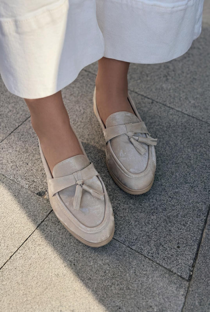 Yorvik Kadın Loafer Bej Saten - ILOVESHOES