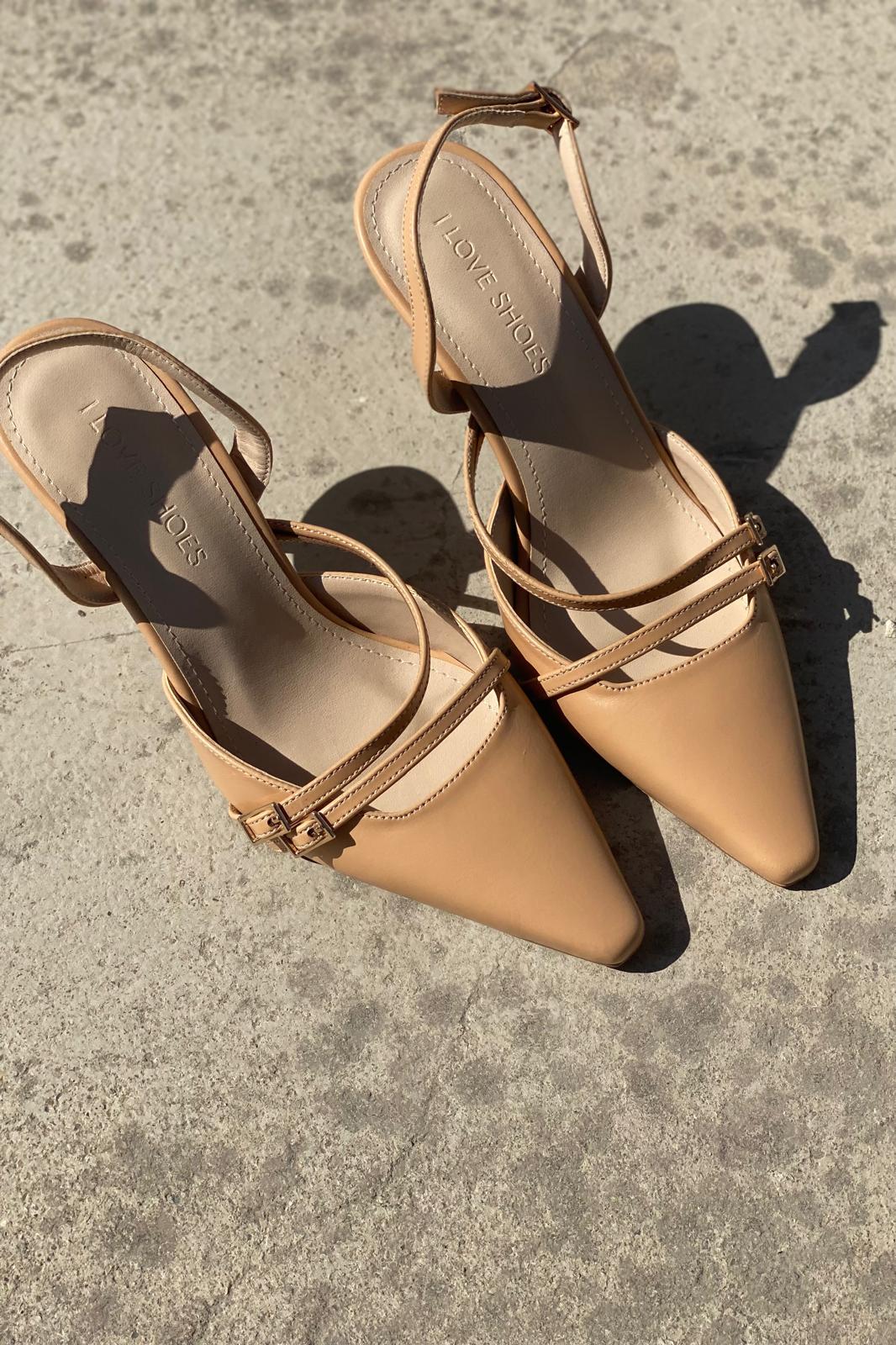 Telmor Mat Deri Bant Detaylı Yüksek Topuklu Stiletto Nude - ILOVESHOES