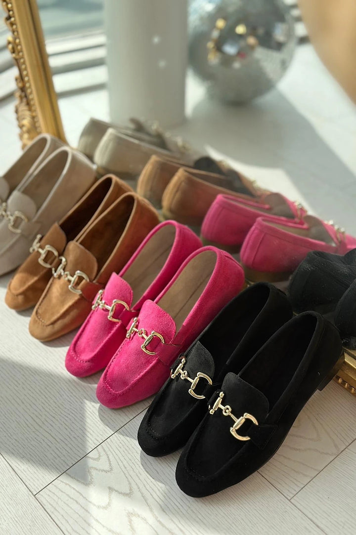 Lofin Süet Toka Detaylı  Kadın Loafer Fuşya