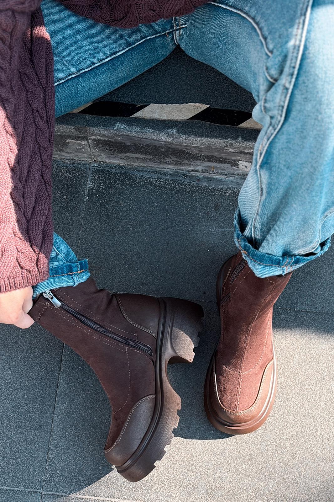 Gariel Kadın Kalın Taban Bot Acıkahve Süet - ILOVESHOES