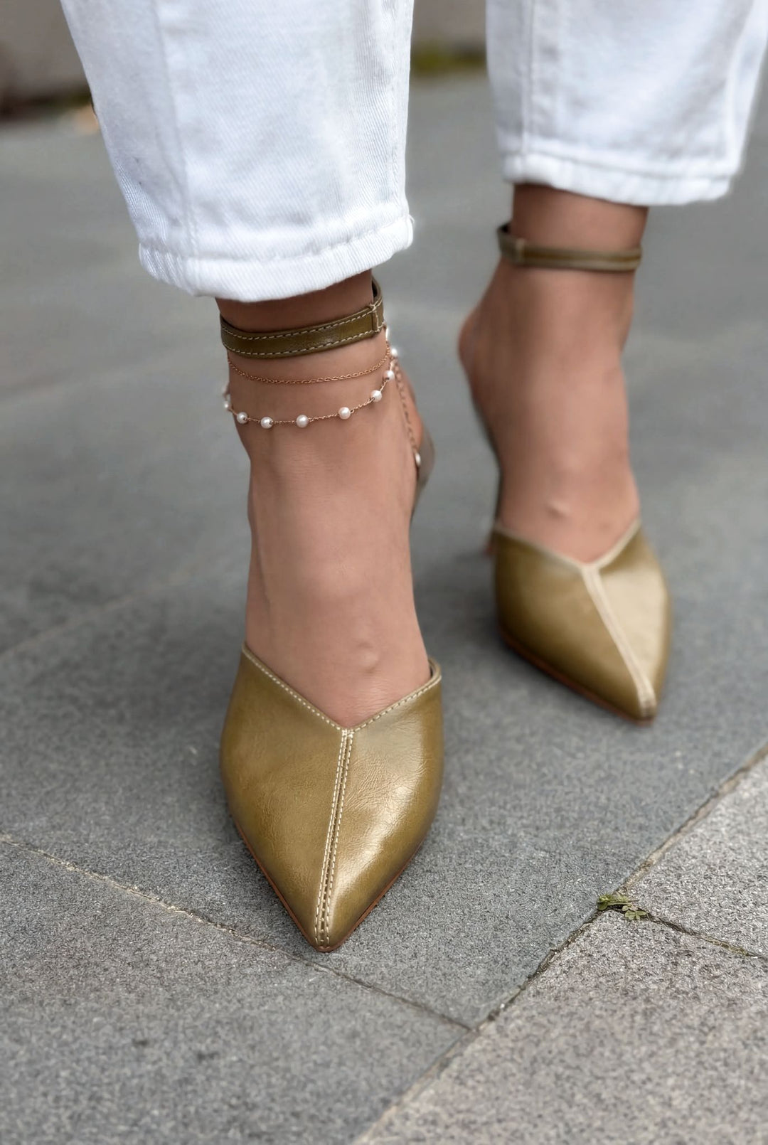 Rovire Stiletto Haki Kırışık Deri - ILOVESHOES