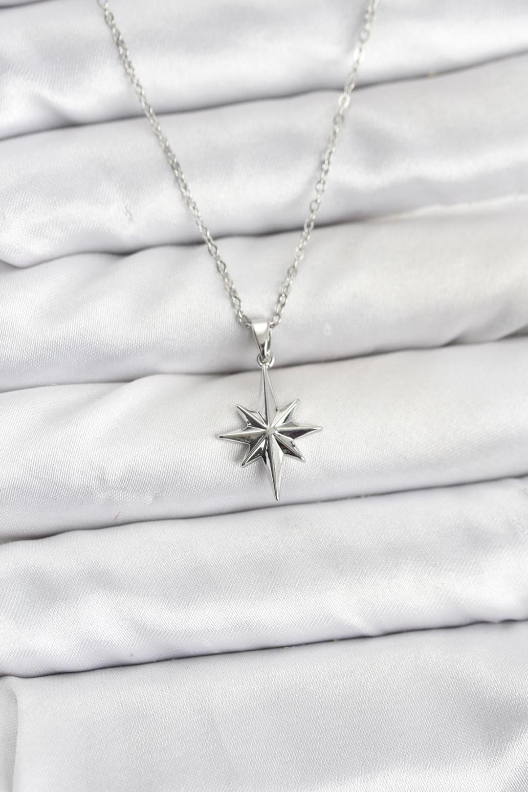 ILS - 1126 Kadın Kolye Gümüş Çelik Kutup Yıldızı - ILOVESHOES