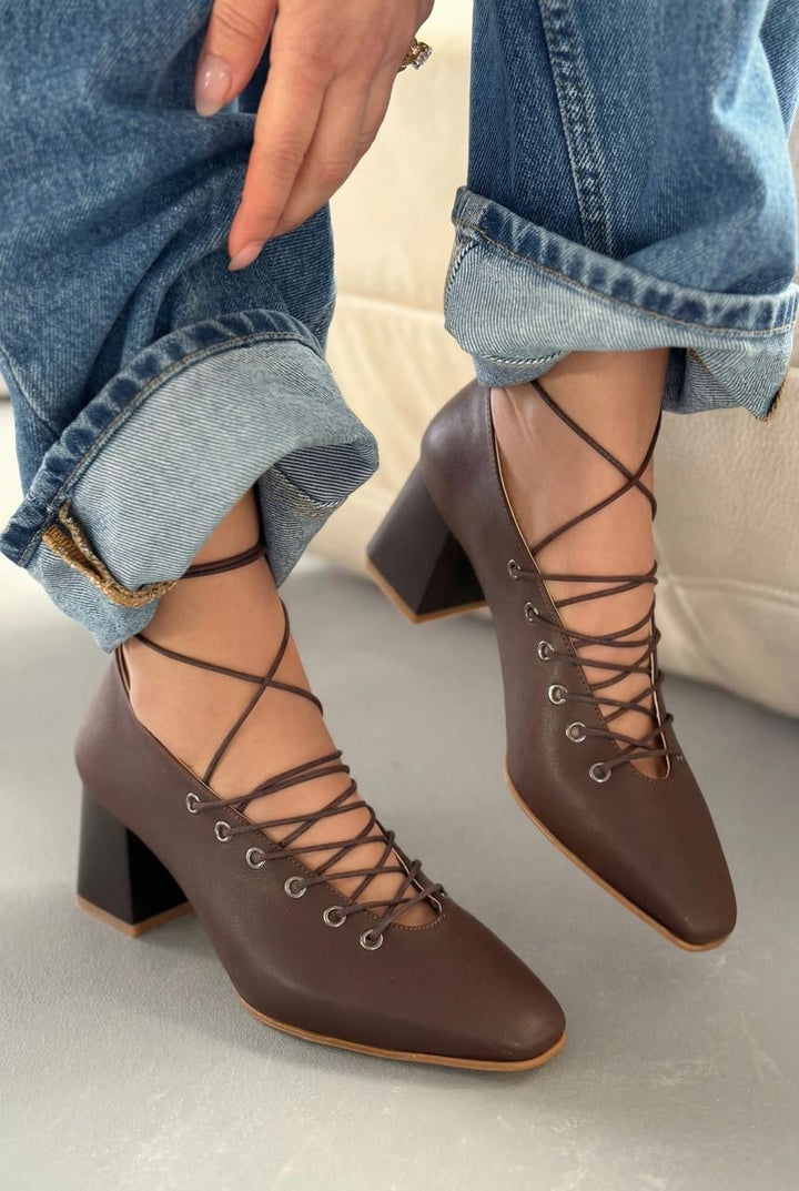 Temora Topuklu Ayakkabı Acıkahve Mat Deri - ILOVESHOES