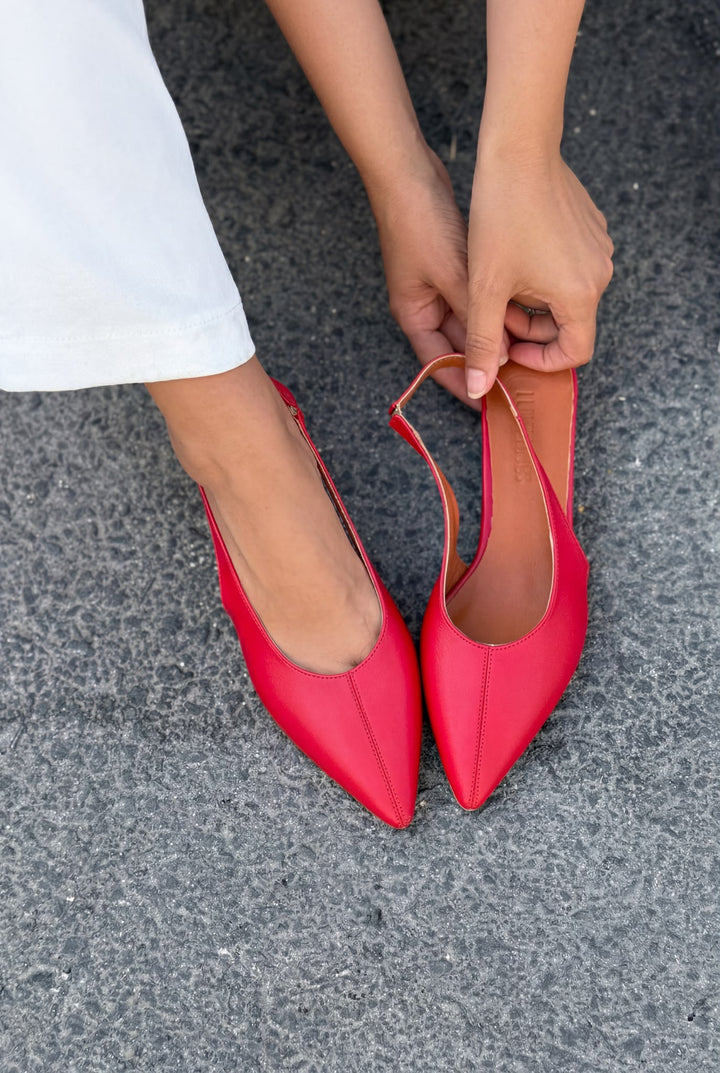 Selor Hakiki Deri Kırmızı Mat Deri Kadın Stiletto