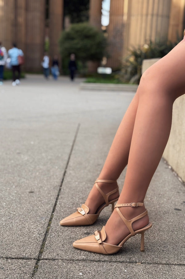 Vorno Mat Deri Toka Detaylı Nude Stiletto - ILOVESHOES