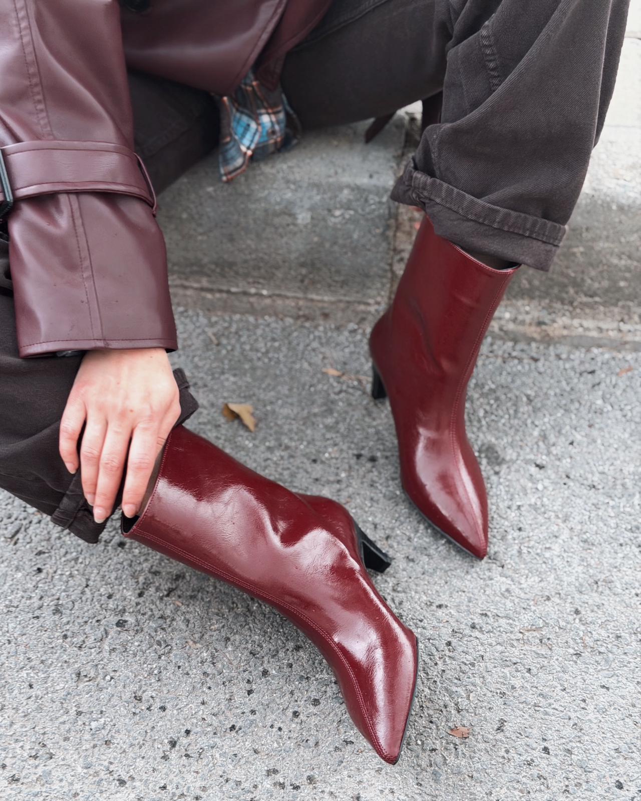 Silvar Kadın Topuklu Bot Bordo Kırışık Rugan - ILOVESHOES