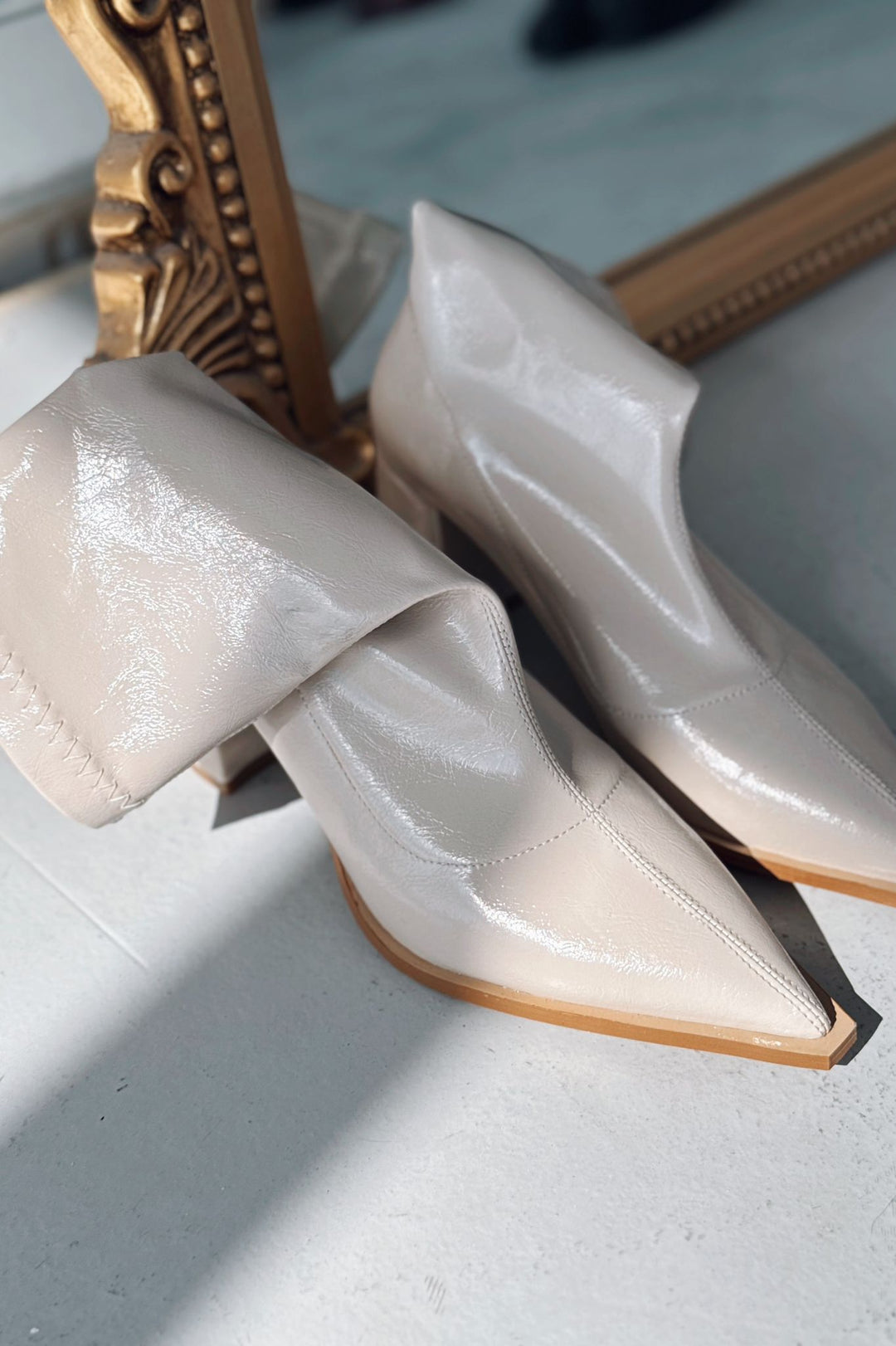 Caryne Kadın Topuklu Streç Bot Bej Rugan - ILOVESHOES