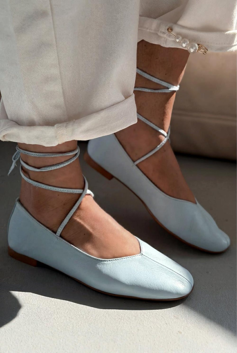 Morven Hakiki Deri Bebek Mavisi Kadın Babet - ILOVESHOES