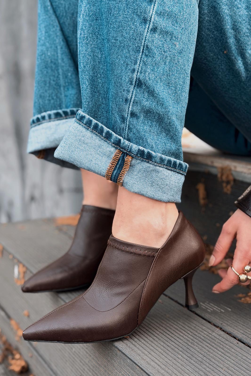 Olia Topuklu Ayakkabı Acıkahve Mat Deri - ILOVESHOES