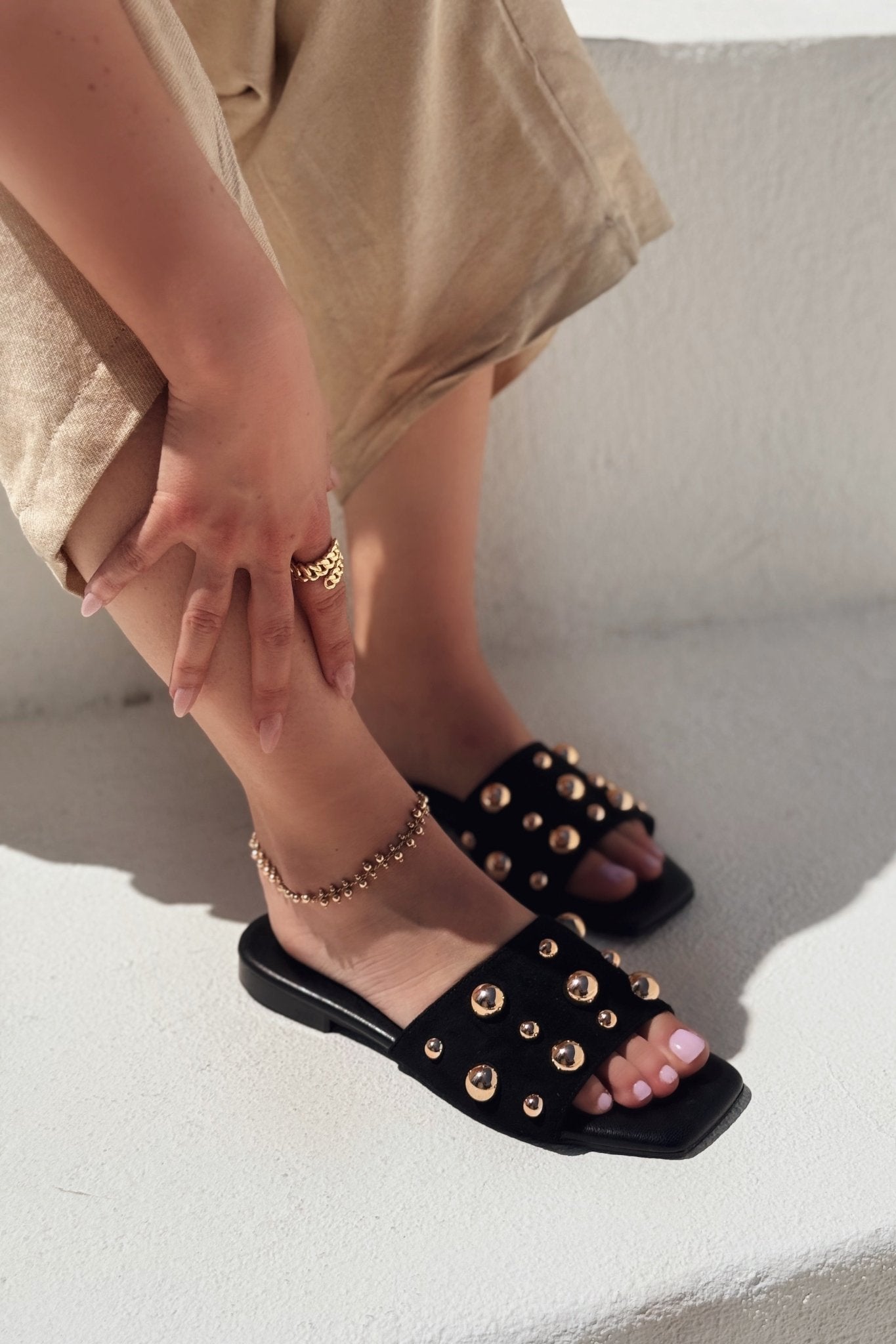 Neslor Süet Siyah Troklu Kadın Terlik - ILOVESHOES