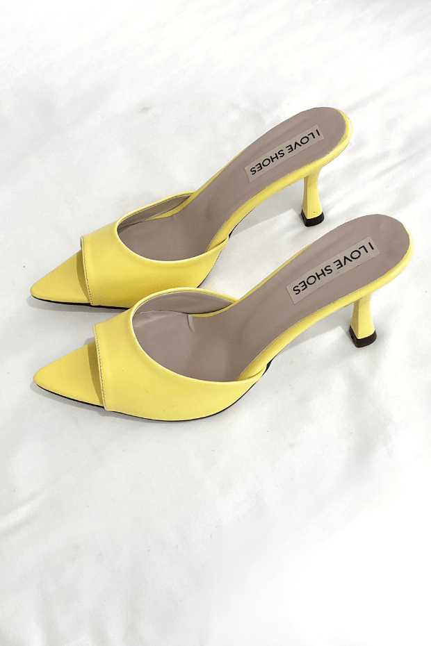 Parlo Mat Deri Sarı Topuklu Terlik - ILOVESHOES