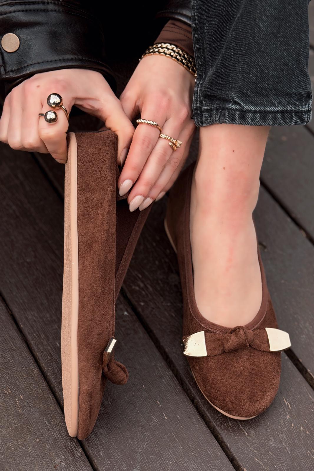 Orphel Kadın Babet Acıkahve Süet Dolgu Topuklu - ILOVESHOES