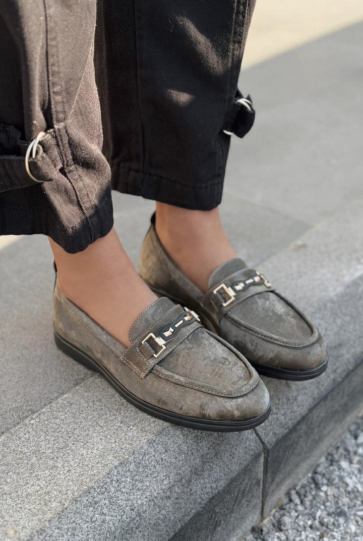 Torel Kadın Loafer Gri Saten - ILOVESHOES