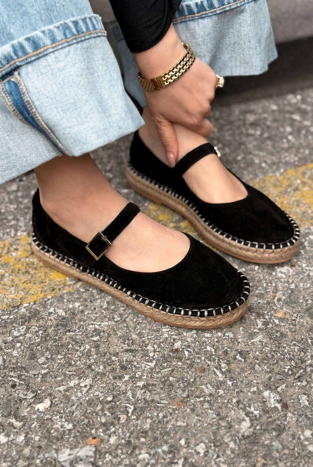 Marena Siyah Hakiki Süet Kadın Espadril - ILOVESHOES