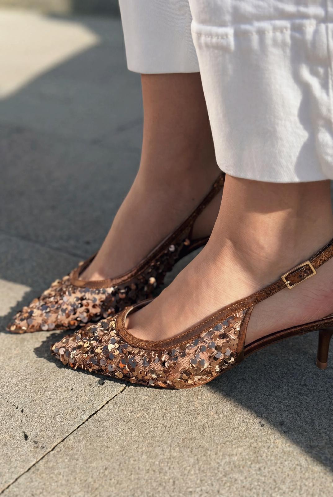 Selorine Stiletto Bronz Pullu - ILOVESHOES