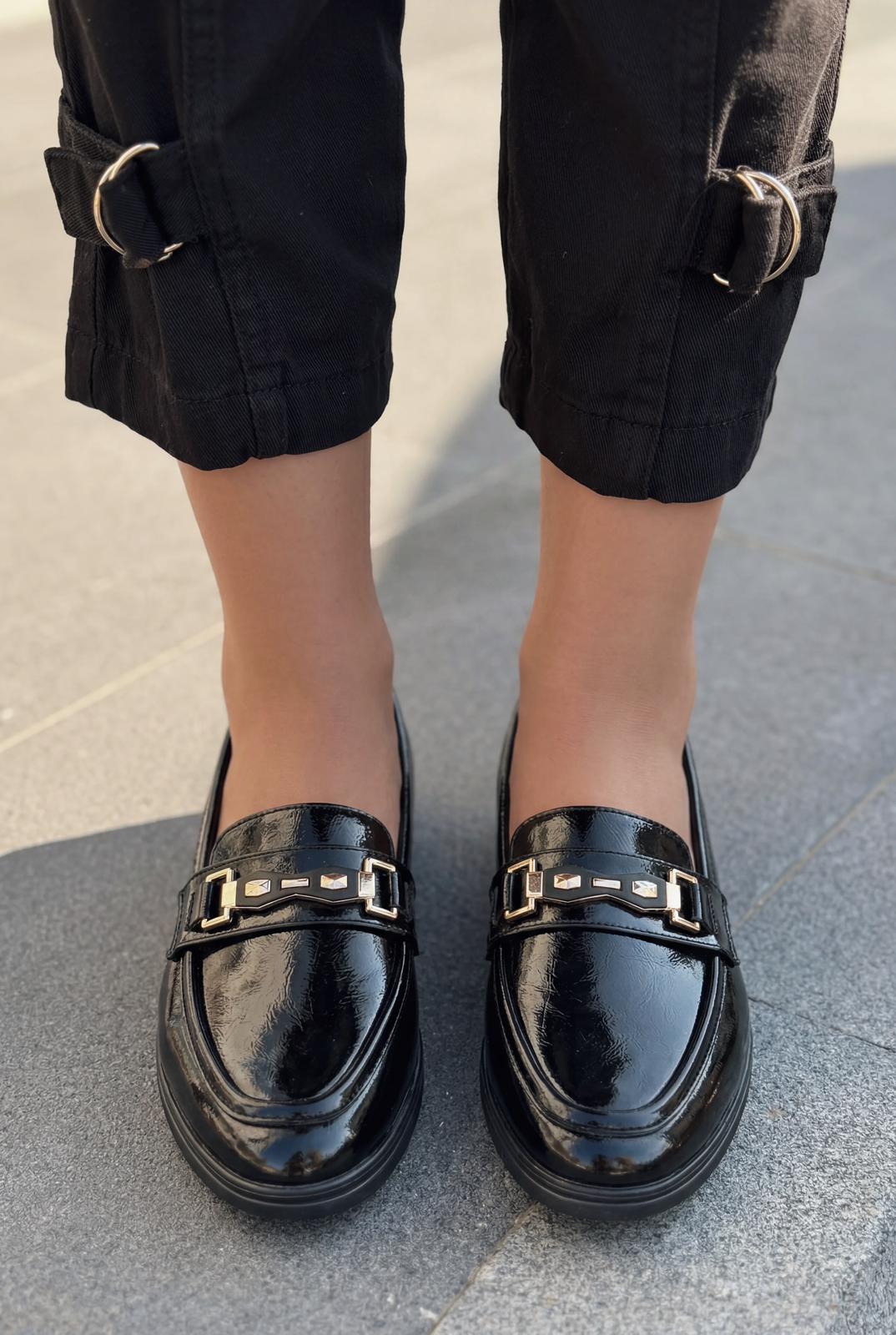 Torel Kadın Loafer Siyah Rugan - ILOVESHOES
