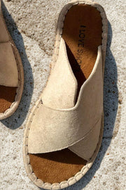 Orind Süet Çapraz Bant Detaylı Kadın Terlik Bej - ILOVESHOES