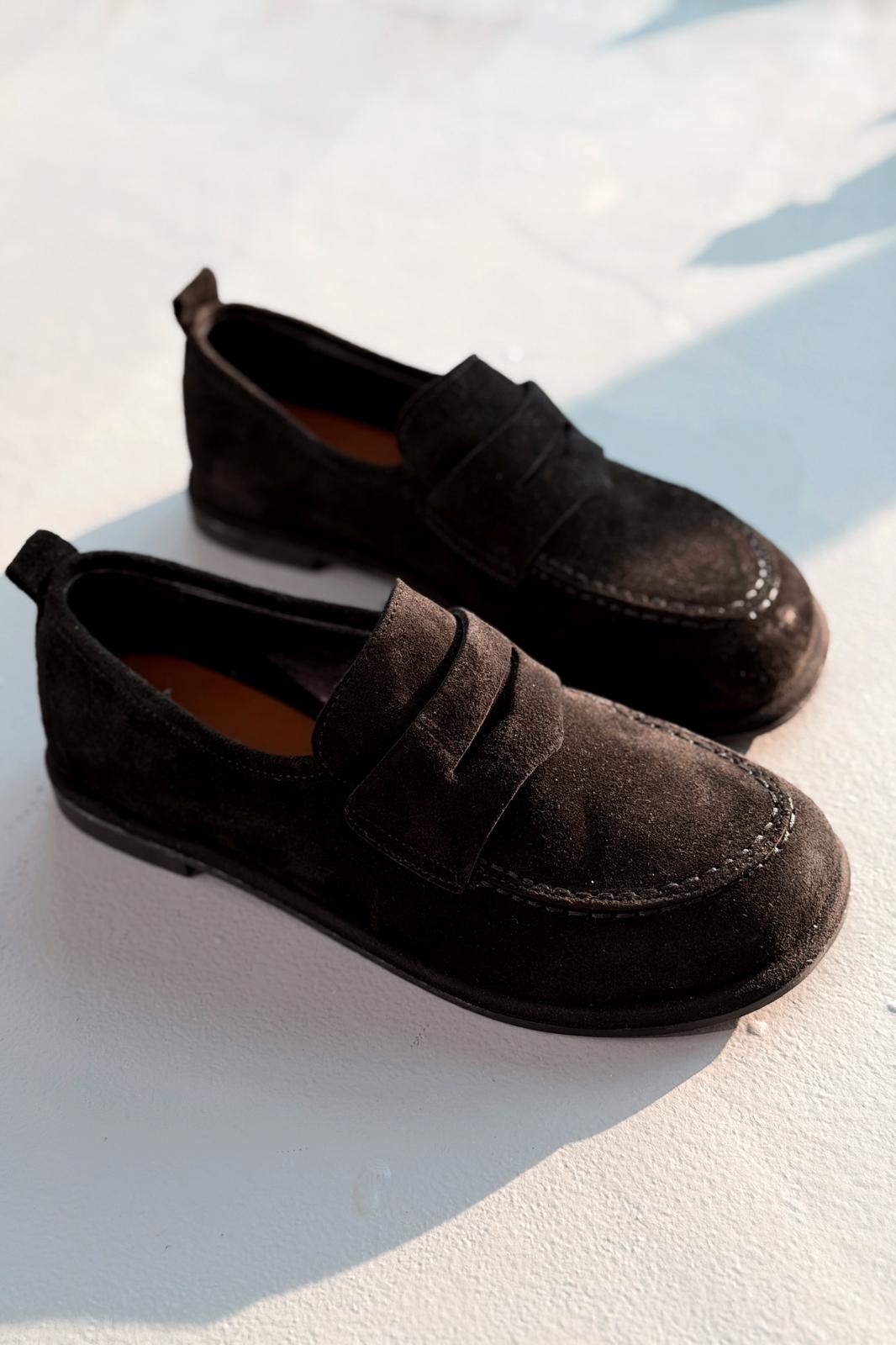 Marion Kadın Loafer Siyah Hakiki Süet - ILOVESHOES