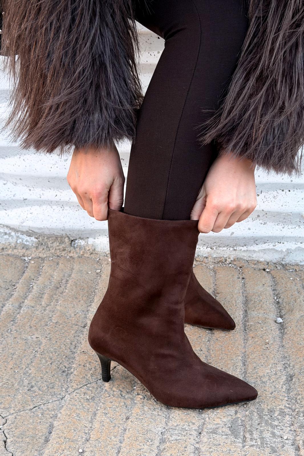 Rafoni Kadın Topuklu Bot Acıkahve Süet - ILOVESHOES