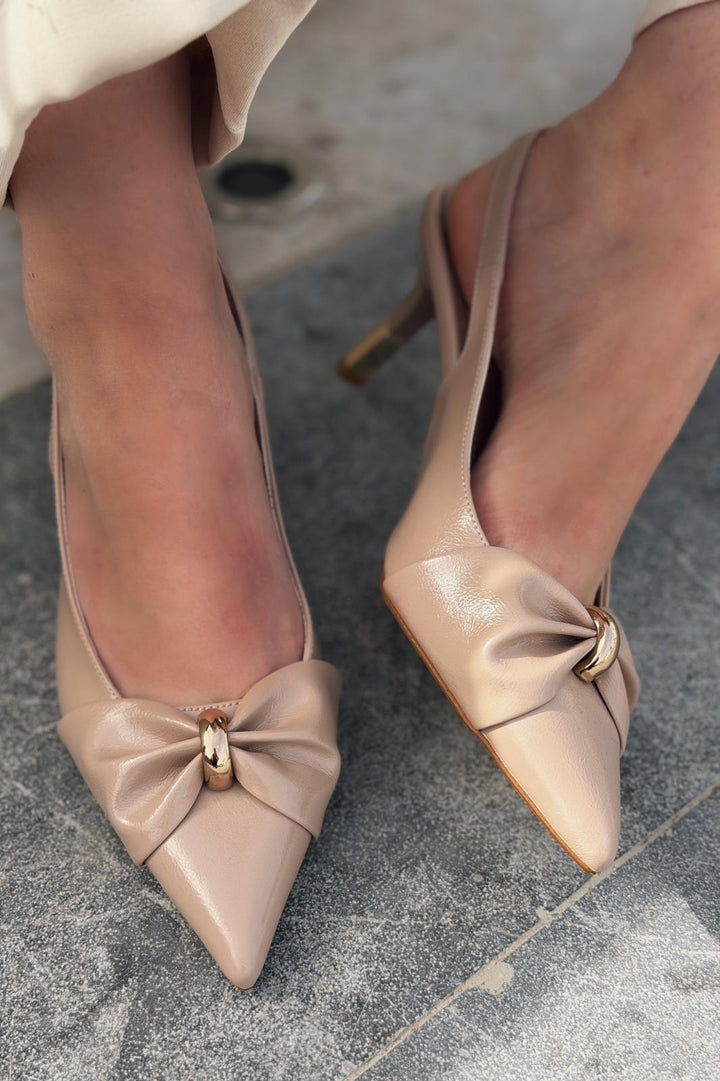 Lorvani Stiletto Nude Mat Deri Fiyonk Detaylı - ILOVESHOES