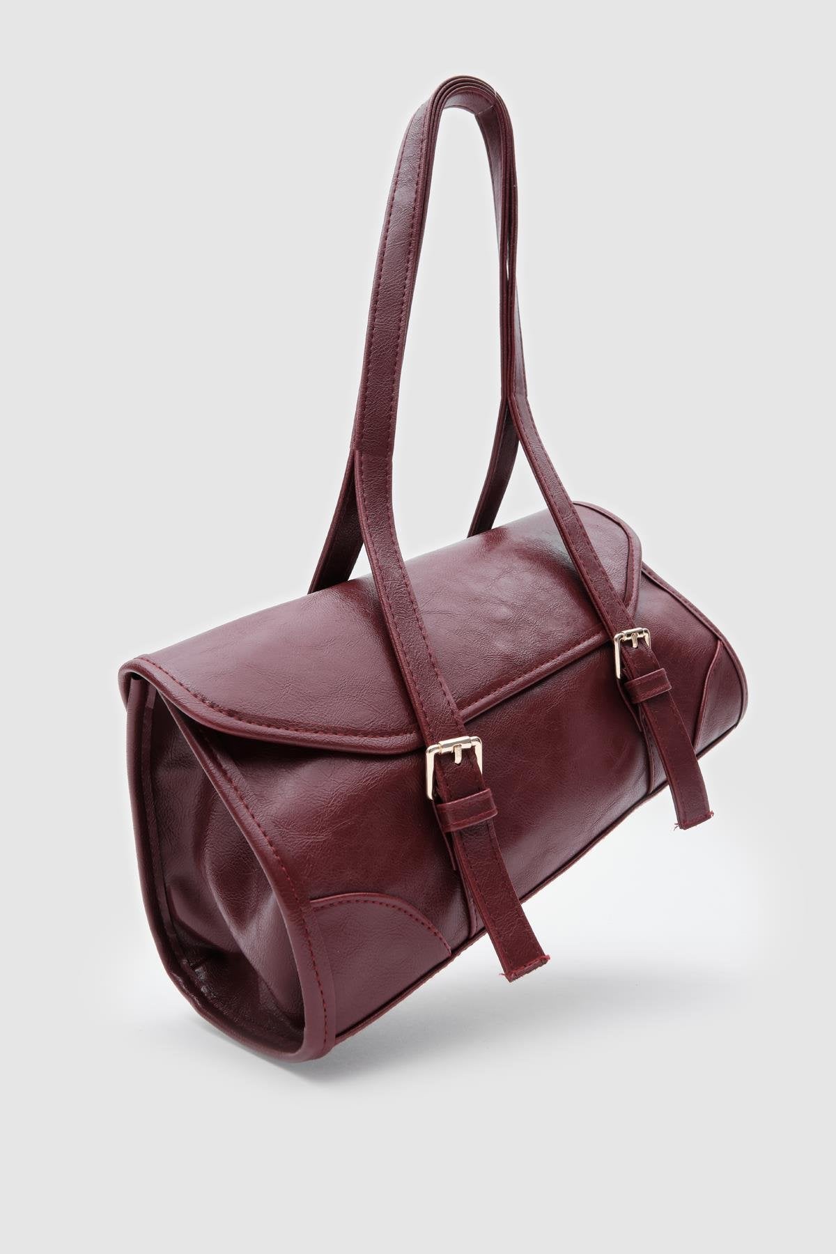 Laretta Vintage Baget Çanta Bordo Mat Deri