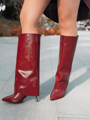 Lencie Kadın Topuklu Çizme Bordo Kırışık Rugan - ILOVESHOES