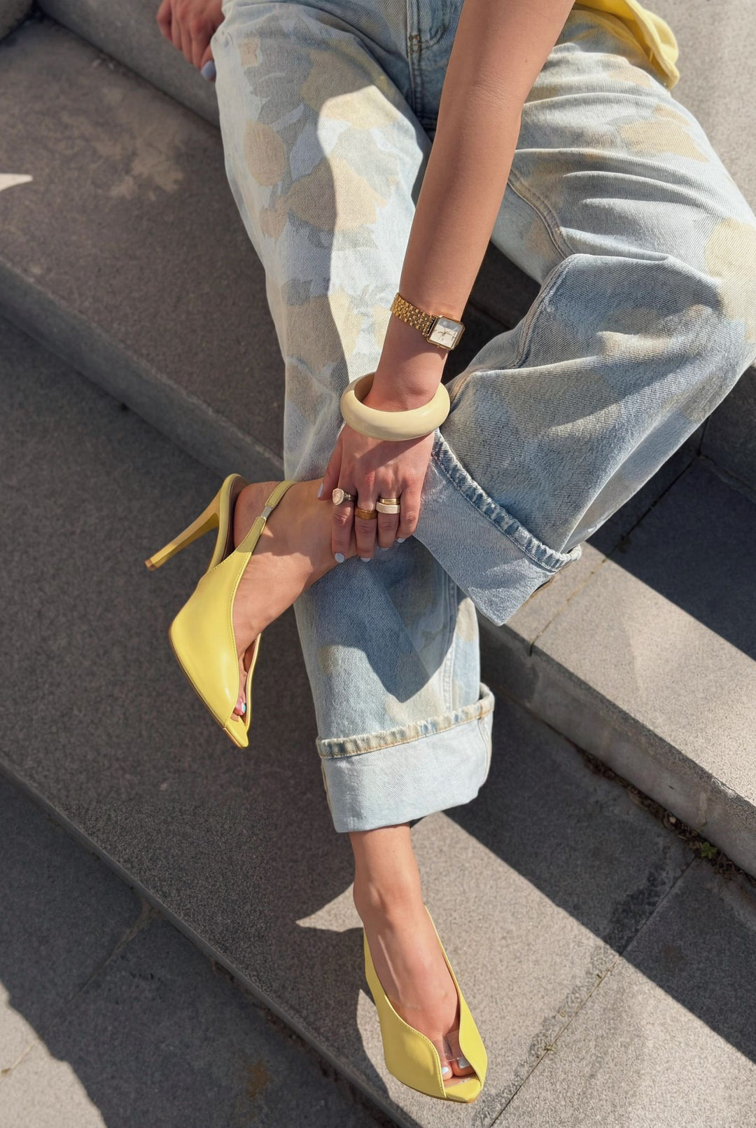 Marvello Sarı Mat Deri Kadın Topuklu Sandalet - ILOVESHOES