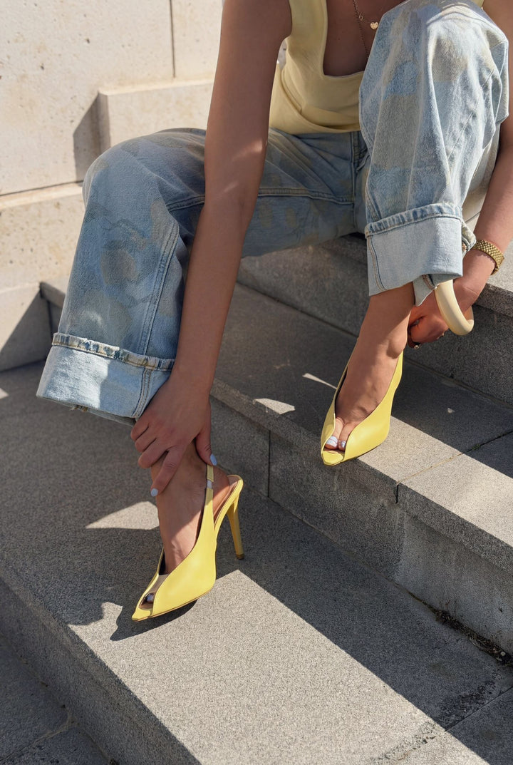 Marvello Sarı Mat Deri Kadın Topuklu Sandalet - ILOVESHOES
