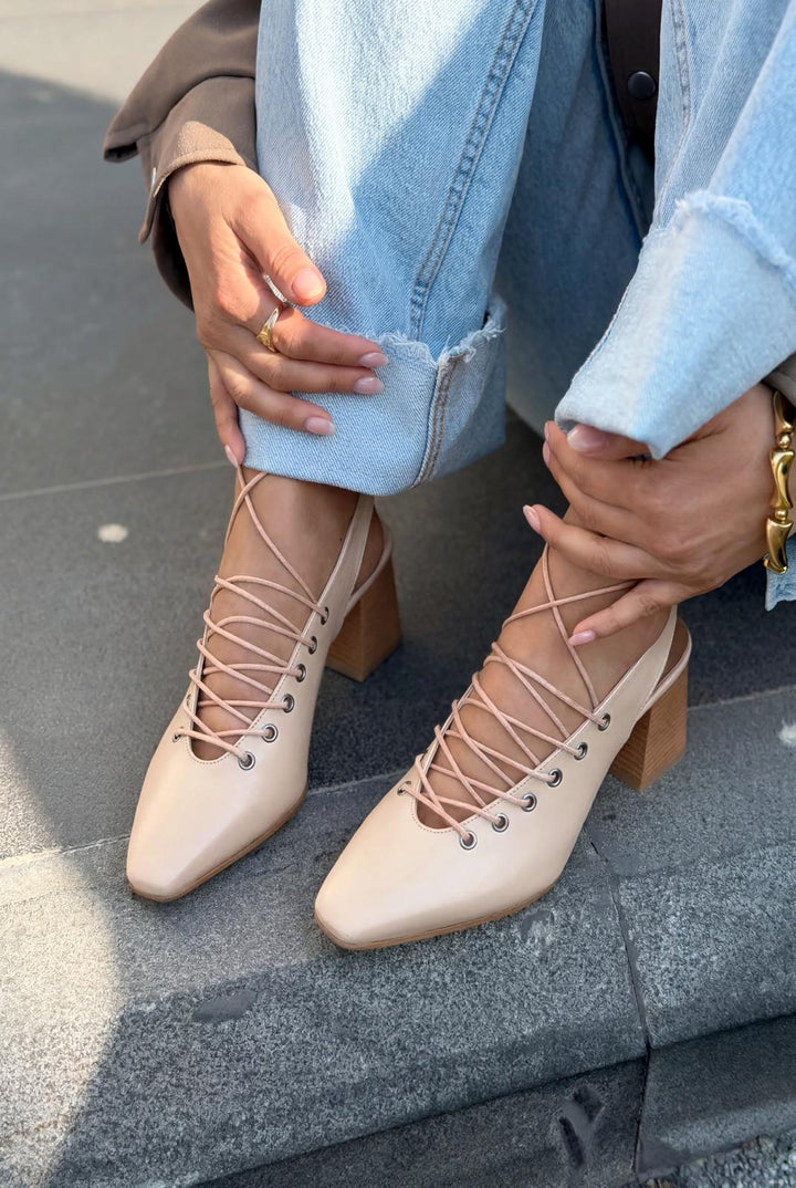 Yorella Topuklu Ayakkabı Nude Mat Deri - ILOVESHOES