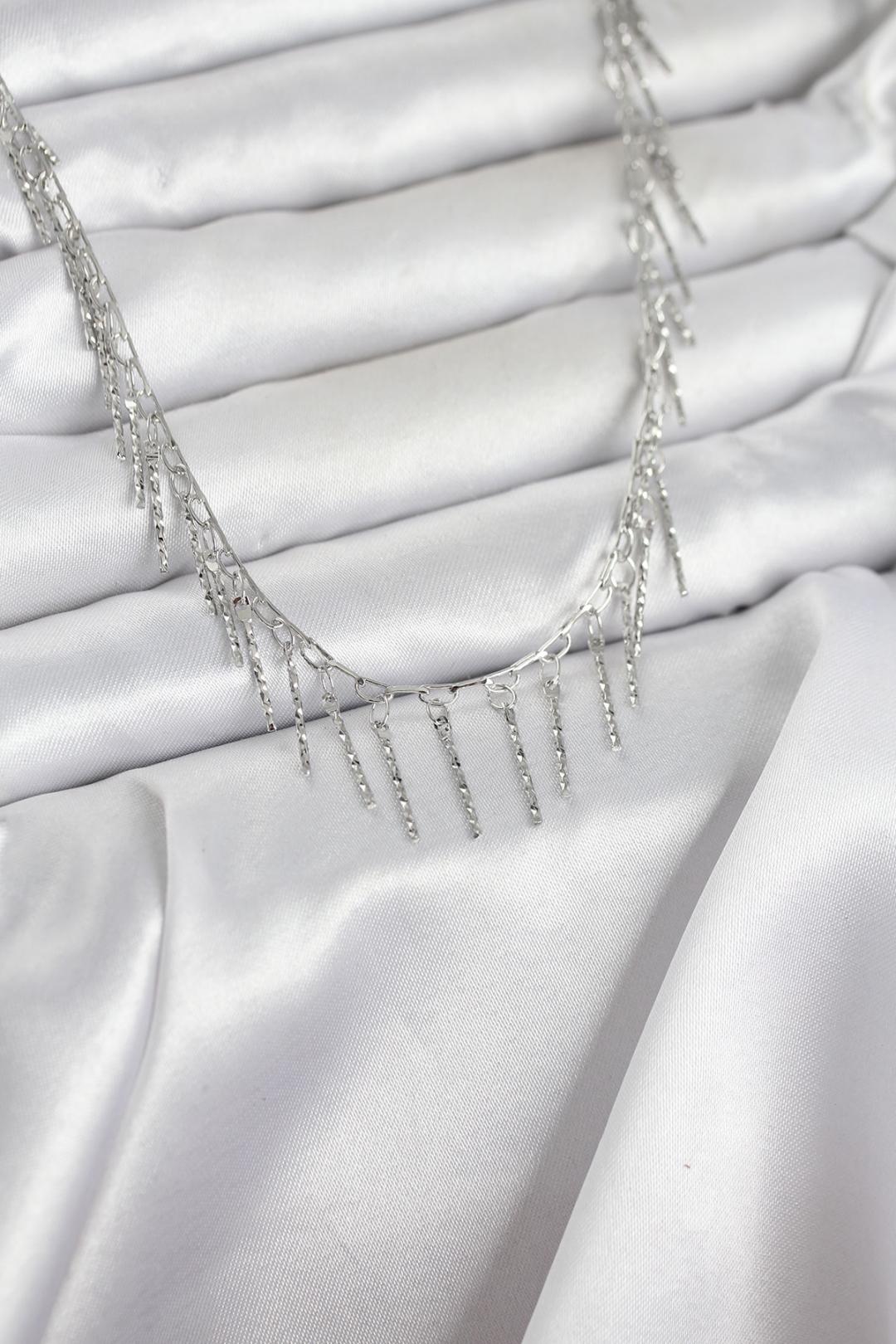 ILS - 1116 Kadın Kolye GümüşPirinç Saçaklı - ILOVESHOES