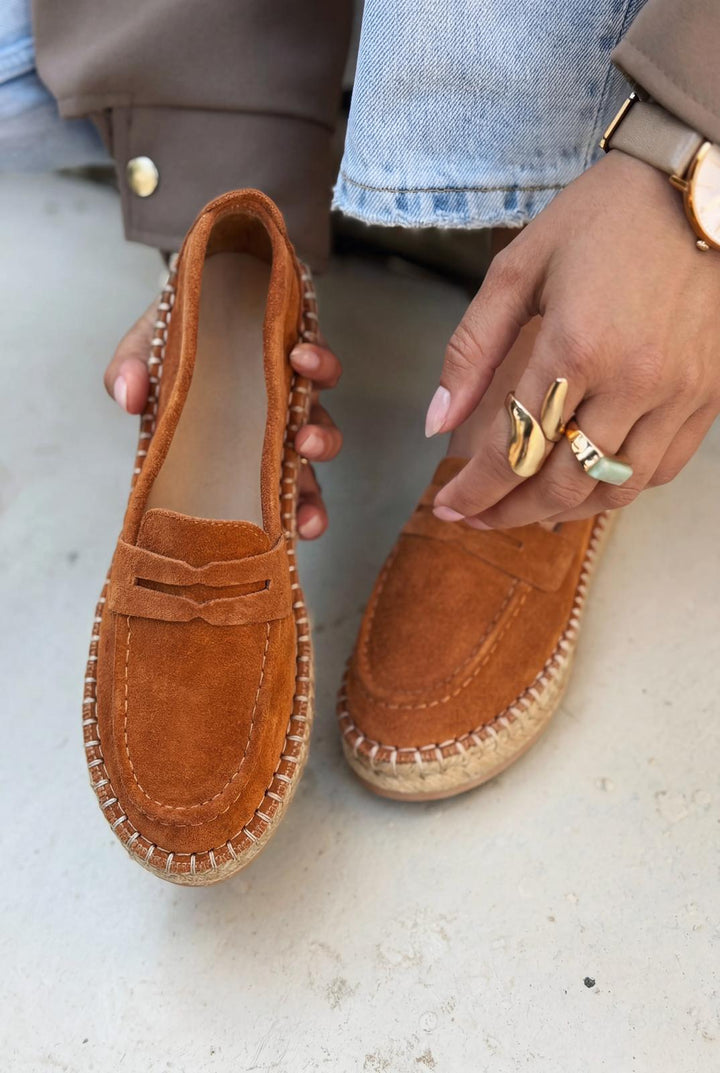 Celure Espadril Loafer Taba Hakiki Süet - ILOVESHOES