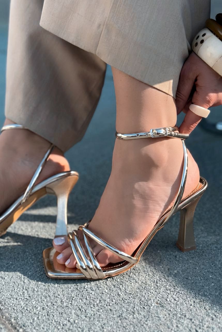 Velisse Gold Rugan Kadın Topuklu Sandalet - ILOVESHOES