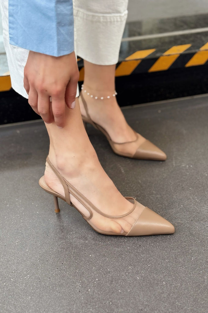 Rensi Mat Deri Kahverengi File Detaylı Stiletto - ILOVESHOES