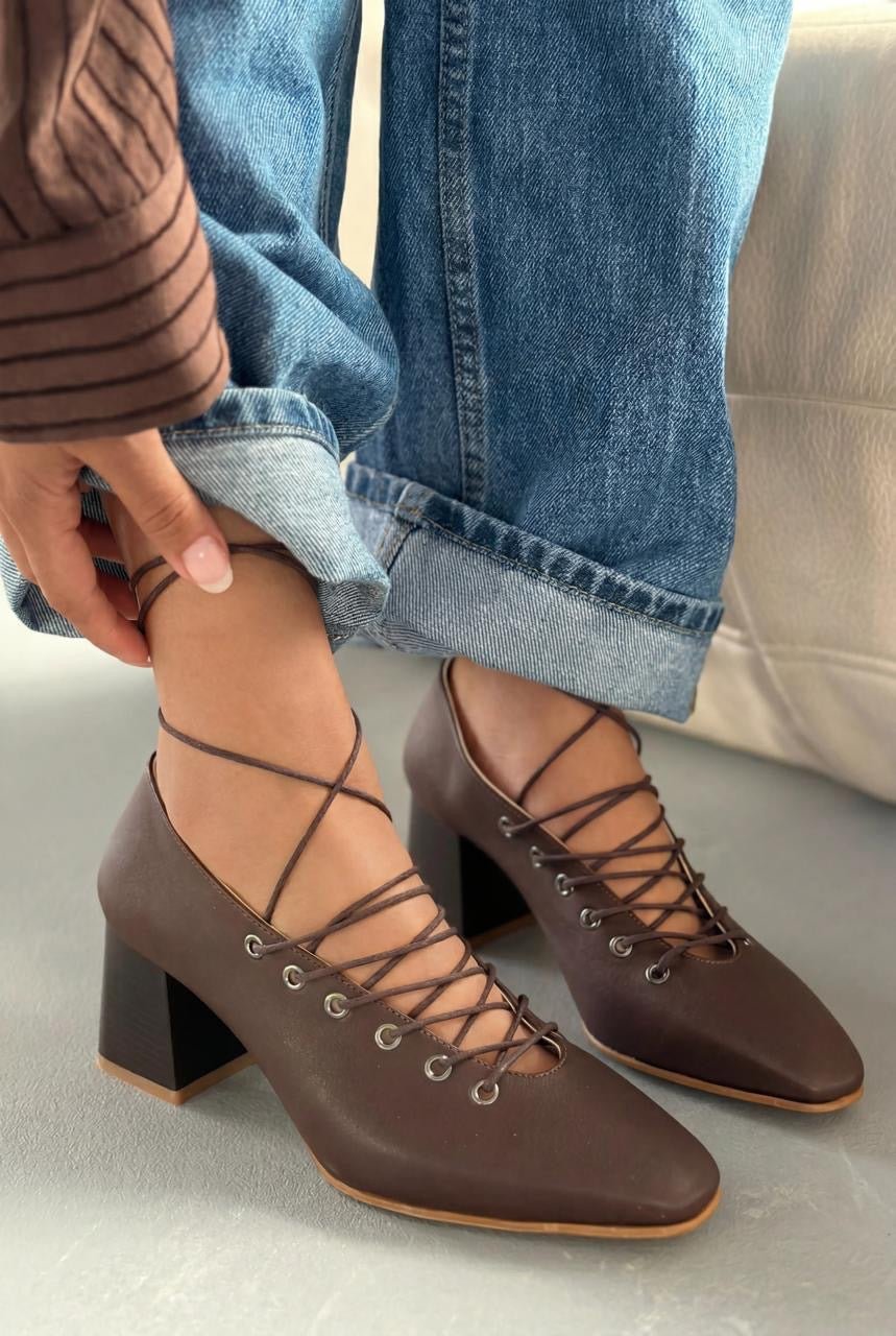 Temora Topuklu Ayakkabı Acıkahve Mat Deri - ILOVESHOES