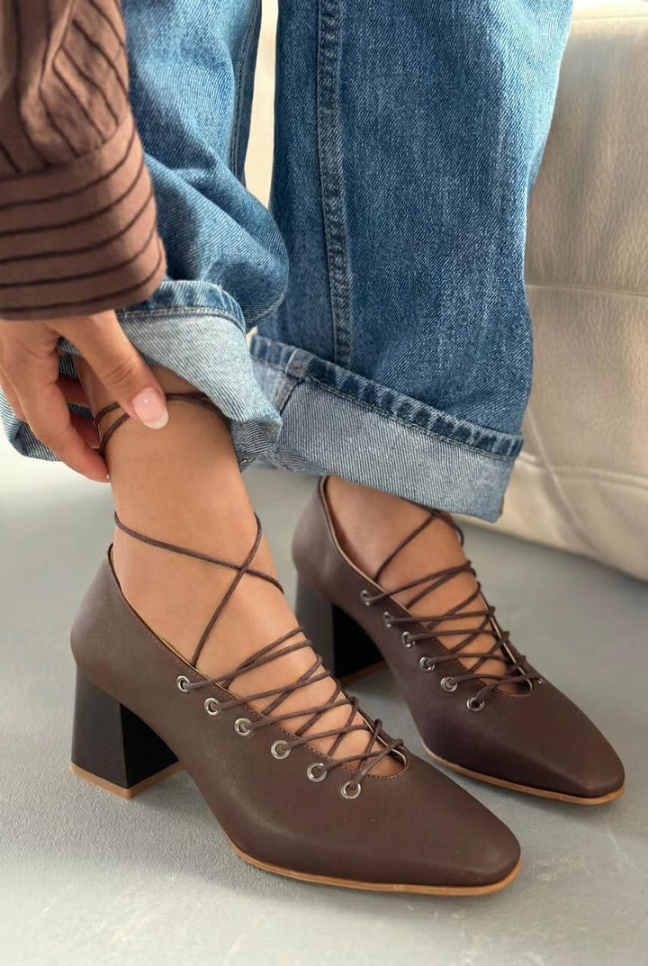 Temora Topuklu Ayakkabı Acıkahve Mat Deri - ILOVESHOES