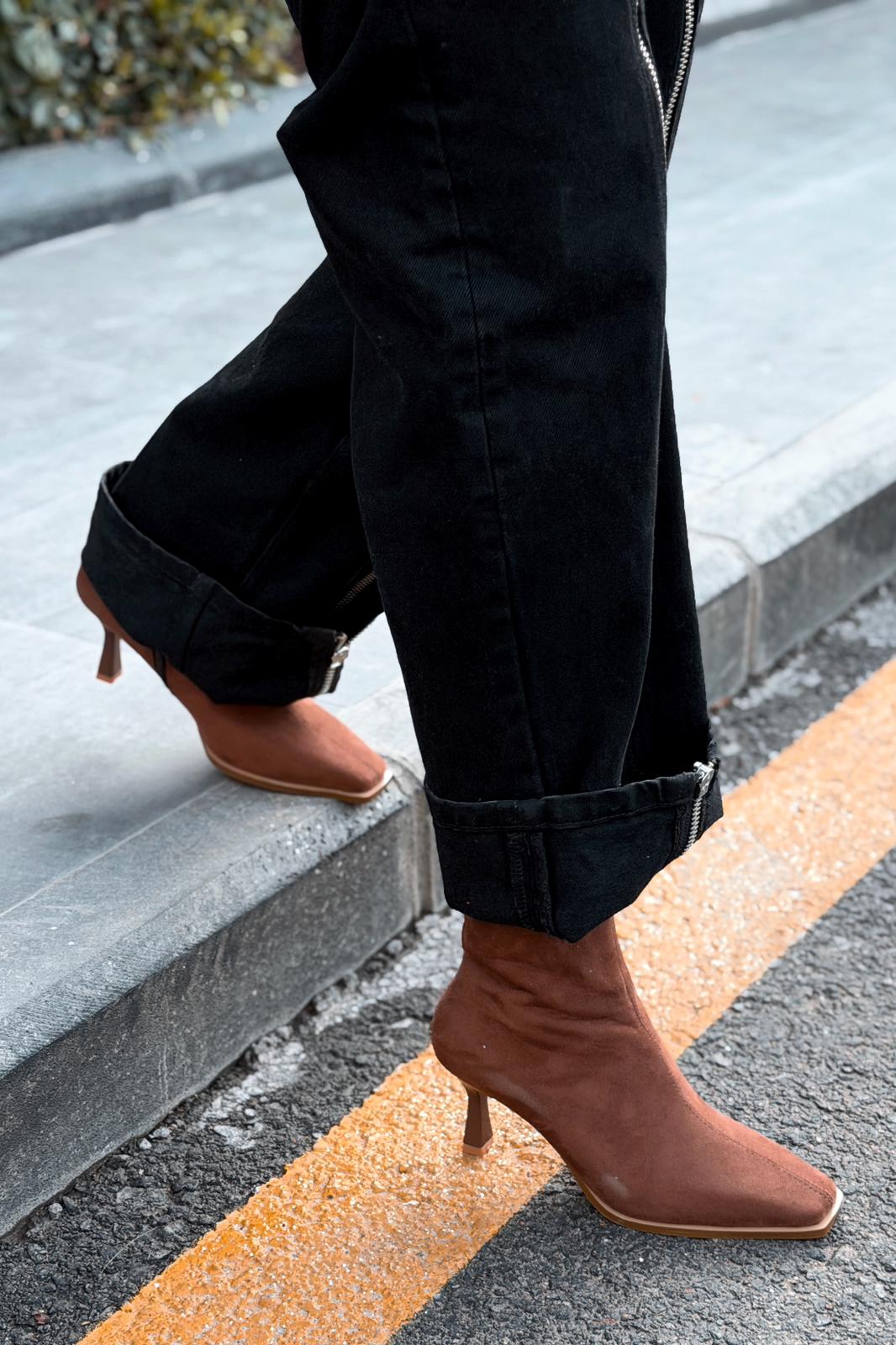 Alderie Kadın Topuklu Bot Taba Süet - ILOVESHOES