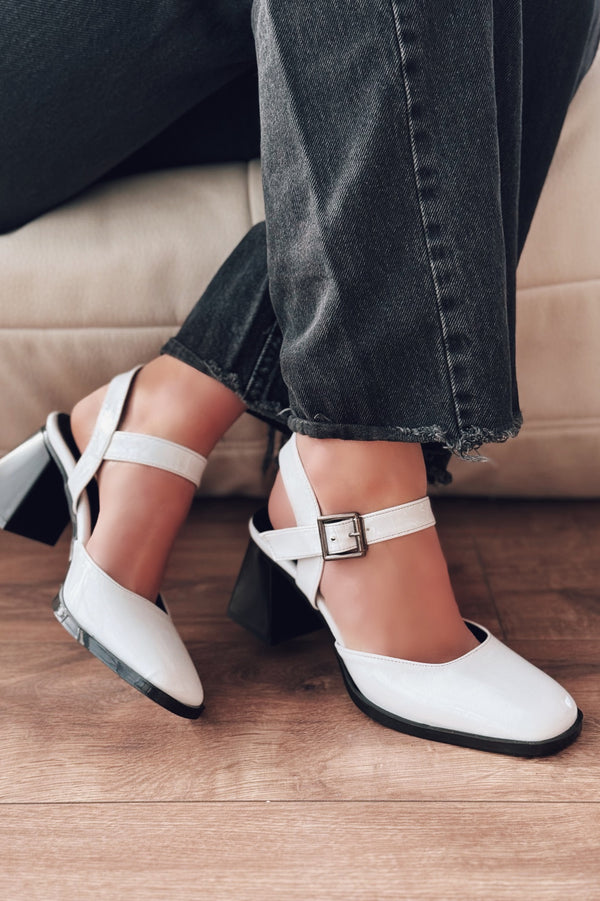 Melora Yüksek Topuklu Beyaz Rugan Marry Jane