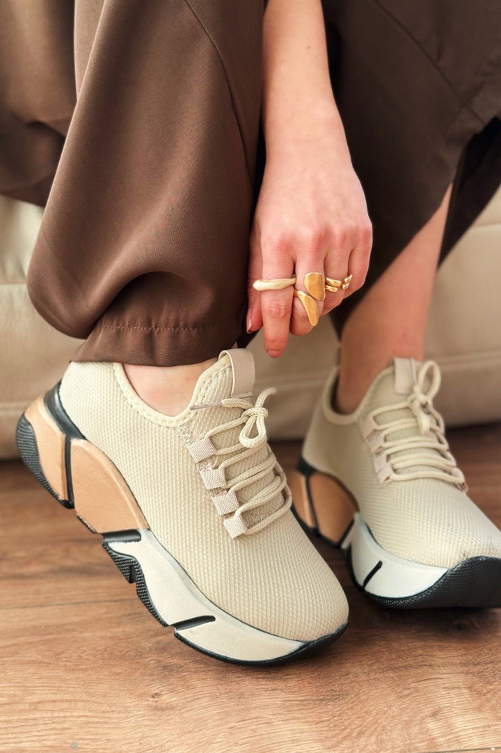 Calen File Bej Renkli Taban Kadın Spor Ayakkabı - ILOVESHOES