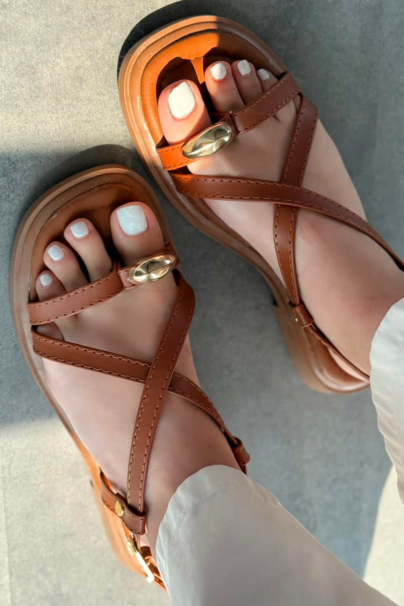 Pavia Mat Deri Taba Parmakarası Kadın Sandalet - ILOVESHOES
