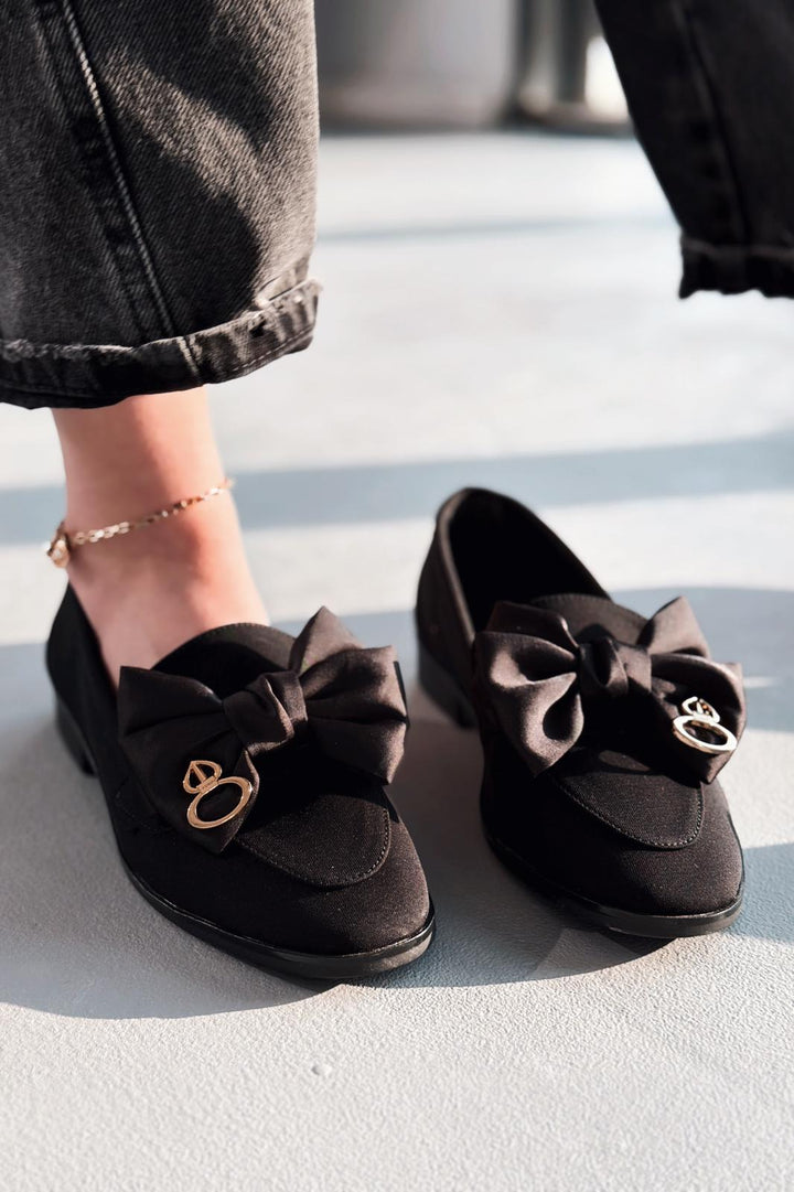 Norrada Kadın Loafer Siyah Saten - ILOVESHOES
