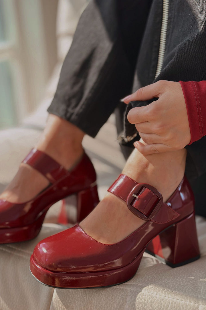 Lanis Rugan Toka Detaylı Platform Topuklu Ayakkabı Bordo
