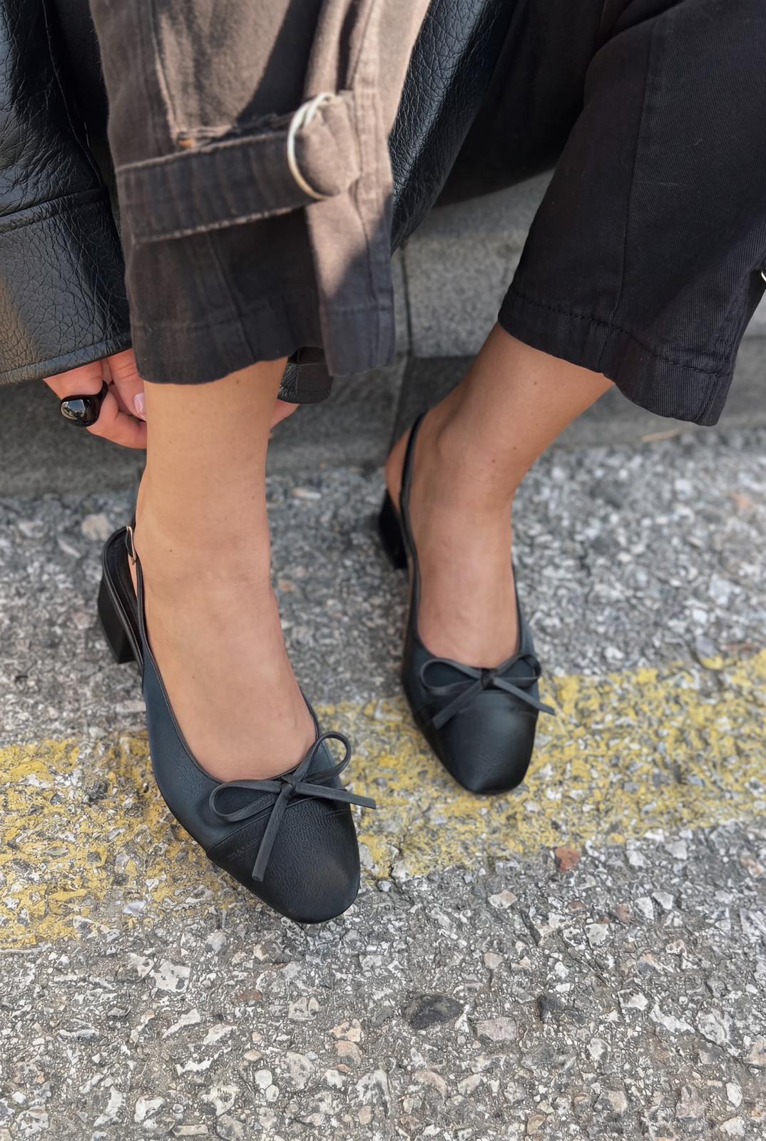 Rivka Mary Jane Topuklu Ayakkabı Siyah Saten - ILOVESHOES