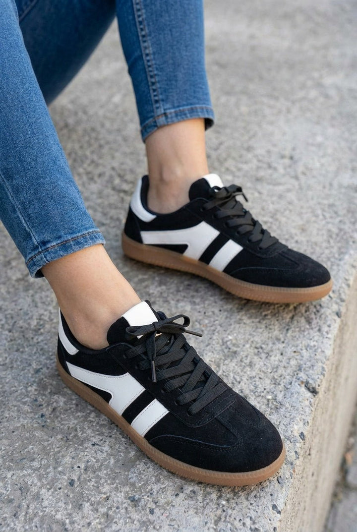 Moriel Süet Siyah Termo Taban Kadın Spor Ayakkabı - ILOVESHOES