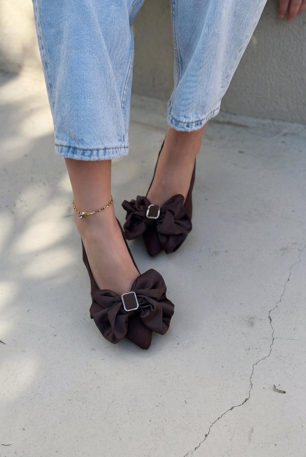 Velun Bitter Coffee Bow Detail Satin Women&