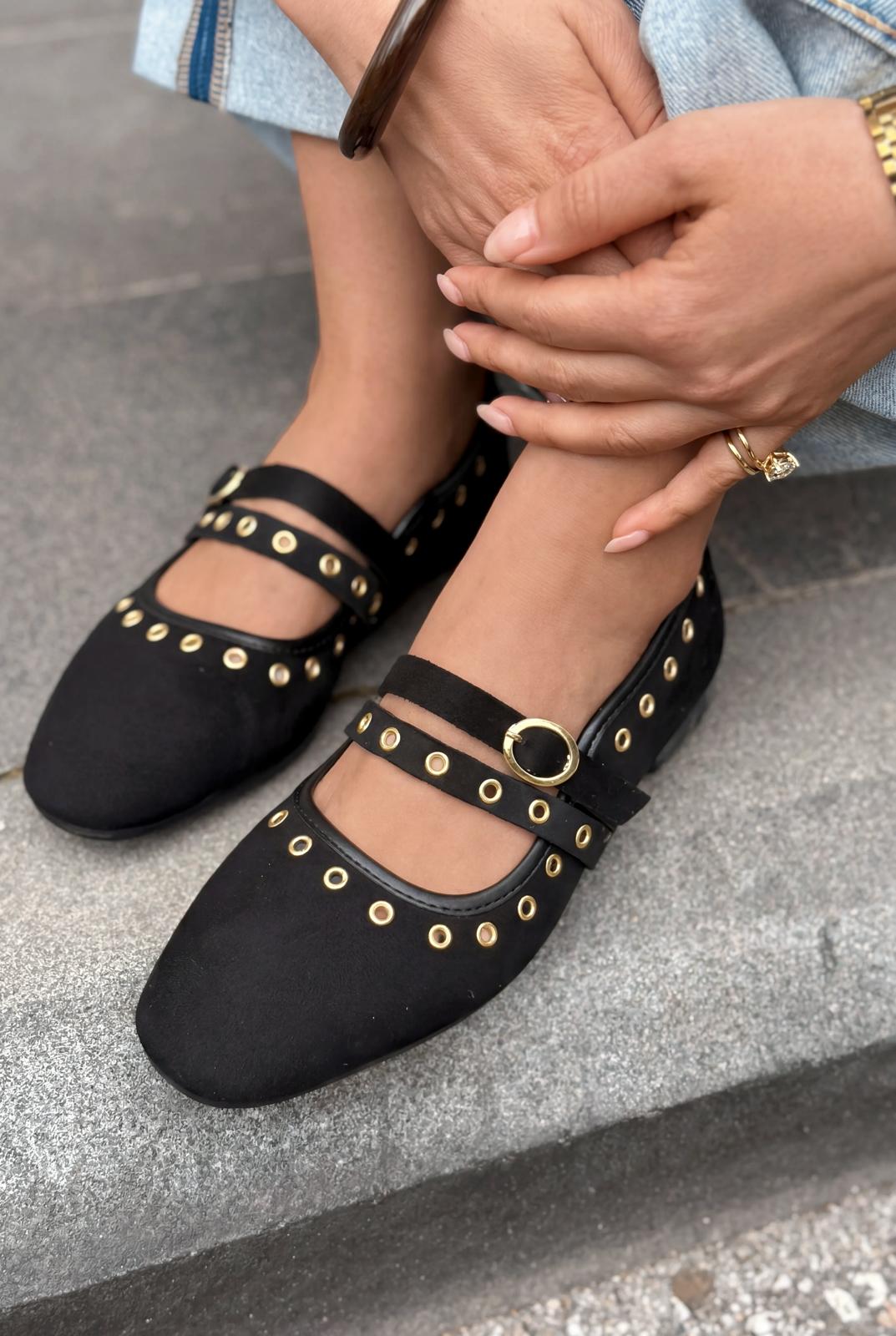 Elia Siyah Süet Kadın Babet - ILOVESHOES