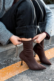 Osenia Kadın Topuklu Streç Bot Acıkahve Süet - ILOVESHOES