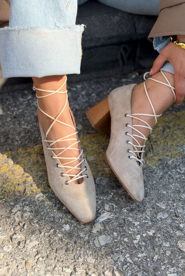 Temora Topuklu Ayakkabı Bej Süet - ILOVESHOES