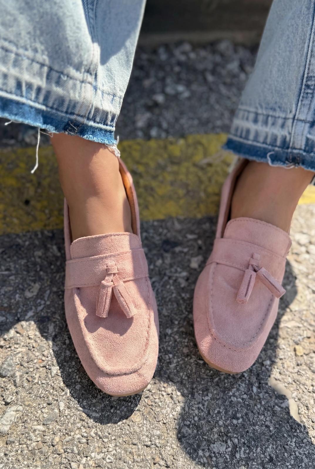 Olena Pudra Süet Kadın Loafer - ILOVESHOES
