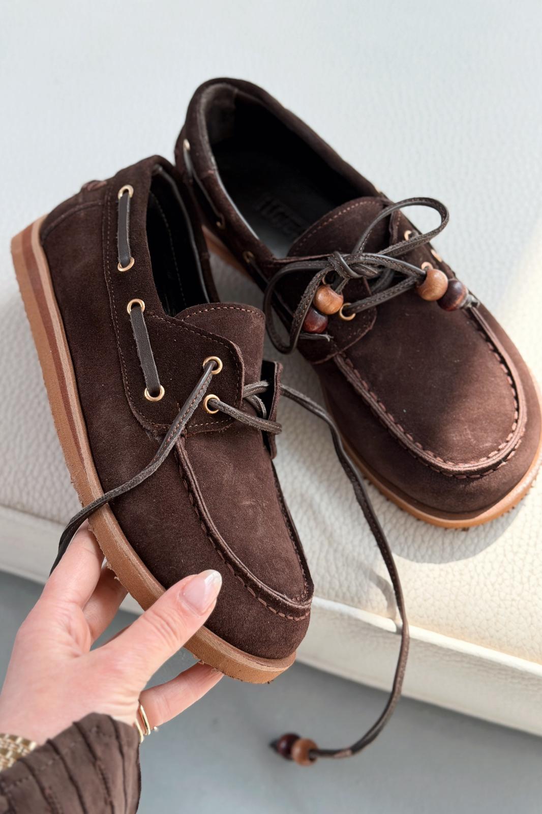 Armon Hakiki Süet Kadın Oxford Acıkahve - ILOVESHOES