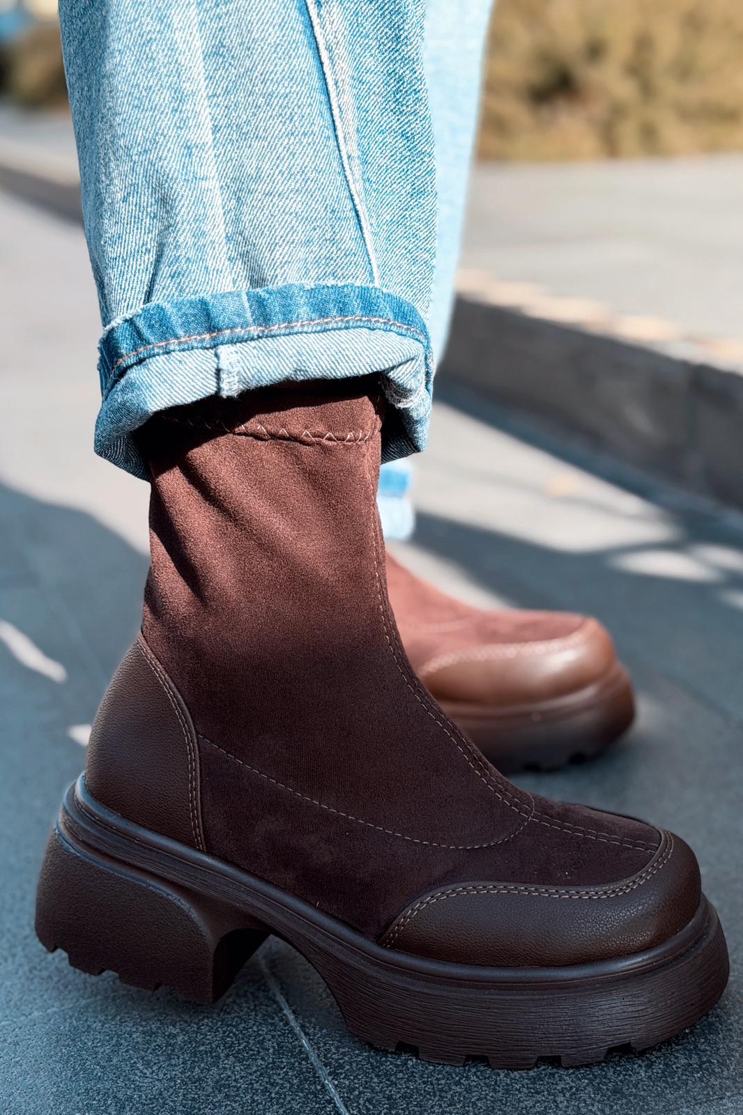 Gariel Kadın Kalın Taban Bot Acıkahve Süet - ILOVESHOES